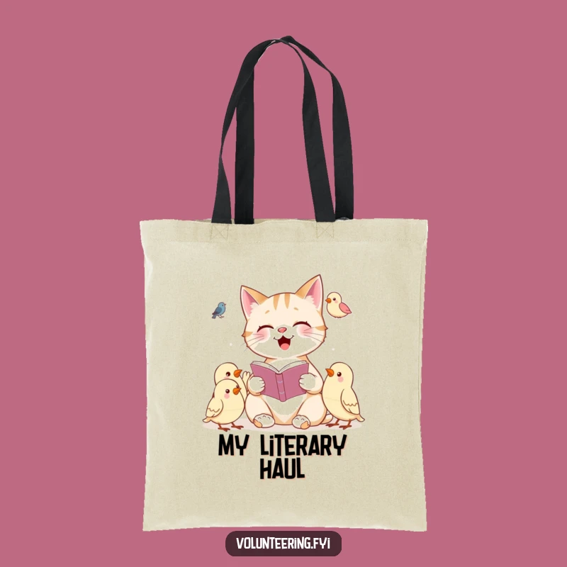 Funny Cat Reading Tote Bag: Carry Your Books with a Cheerful Feline!